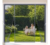 Center Opening Double Magnetic Screen Door Grey 160x225cm Double Door Left Right Keeps Bugs & Mosquitoes Out for Bedroom Sliding Doors & Balcony