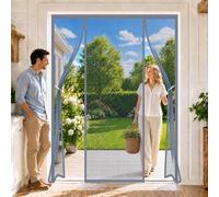 Center Opening Double Magnetic Screen Door Grey 190x235cm Powerful Magnets from top to Bottom for a Seamless Seal for Wide French Doors and Double Patio Doors