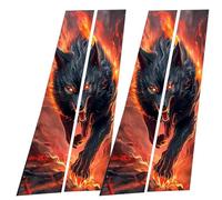 Center Pillar Sticker - B-Pillar Stickers, Fierce Flame Wolf Decals, Black Wolf Side Door Stickers, Sunscreen Vinyl Decals for Car Exterior