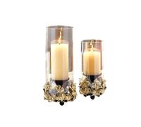 Centerpiece 2 Pcs Luxury Glass Candle Holders Vintage Metal Candle Holders Decorative Ornaments for Mantel