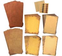 CenterZ Vintage Stationary Paper + Kraft Envelopes Set with Seal Stickers, 64pcs 4 Patterns 8.3 x 5.7 Writing Stationery Papers + 20pcs 2 Colors 7.9 x 4.7 Letter Envelope + 36pcs 2 Styles Rustic Seals
