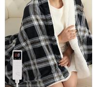 Centhermy Electric Heated Blanket Single - Plaid Print Throw with 9 Heat Settings & 9H Timer, Fast Heating & Overheat Protection, 130x160cm - Navy, White, Blue & Yellow