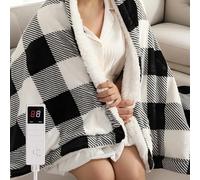 Centhermy Electric Heated Blanket Single - Striped Print Throw with 9 Heat Settings & 9H Timer, Fast Heating & Overheat Protection, 130x160cm - Black & White