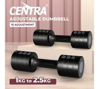 Centra A Pair Of 1KG To 2.5KG Adjustable Dumbbells With Metal Weight Black