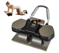 Centra Ab Roller Exercise Wheel with Elbow Support, 4-Wheel Automatic Rebound Abdominal Trainer with Digital Timer & Counter, Core Workout Equipment for Home Gym with Phone Holder, Grey Green