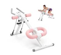 Centra Adjustable Ab Machine, Foldable Ab Trainer with Display, 440lbs Capacity, Pink & White Home Gym Abs Workout Equipment with Resistance Bands
