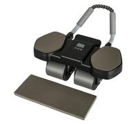 Centra Ab Roller Exercise Wheel with Elbow Support, 4-Wheel Automatic Rebound Abdominal Trainer with Digital Timer & Counter, Core Workout Equipment for Home Gym with Phone Holder, Grey Green