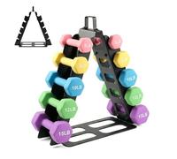 Centra Dumbbell Rack Stand, Heavy Duty Weight Storage for Pairs of Dumbbells, Metal Dumbbell Holder with Carry Handle, Compact Home Gym Organizer, Black