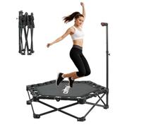 Centra 42" Foldable Rebounder Trampoline, Fitness Trampoline for Adults& Kids with Adjustable Handle, Indoor Exercise Equipment for Home, Portable and No Installation Required