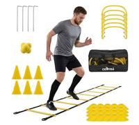 Centra Football Training Equipment Speed Agility Training Set for Boys Adults, 4M 8-Rung Agility Ladder, 20 x Cones, 6 x Hurdles, 6 x Traffic Cones, 1 x Reaction Ball, Portable Carry Bag