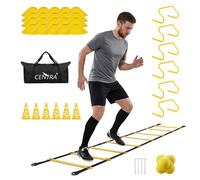 Centra Football Training Equipment Speed Agility Training Set for Boys Adults, 4M 8-Rung Agility Ladder, 20 x Cones, 6 x Hurdles, 6 x Traffic Cones, Portable Carry Bag