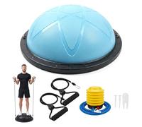 Centra Half Balance Ball Trainer 300kg Capacity, Inflatable Core Balance Board with Anti-Slip Mat, Metal Clip Resistance Bands & Foot Pump, Dual-Sided Dome for Home Gym Workout, Pilates, Training