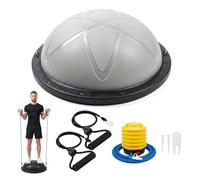 Centra Half Balance Ball Trainer 300kg Capacity, Inflatable Core Balance Board with Anti-Slip Mat, Metal Clip Resistance Bands & Foot Pump, Dual-Sided Dome for Home Gym Workout, Pilates, Training