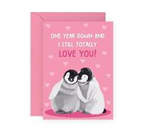 Central 23 1 Year Anniversary Card For Wife - First Wedding Anniversary Card For Husband - Penguin Gifts For Boyfriend Girlfriend Partner - Comes With Fun Stickers - Blank Inside With Envelope