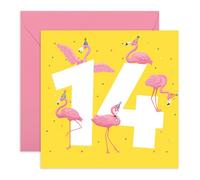 Central 23 14th Birthday Card For Girls - Flamingo Age 14 - Happy Fourteenth Birthday Card For Teens - Gifts For Daughter - Bday Cards For Niece - Comes With Fun Stickers