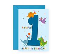 Central 23 1st Birthday Card - Age One - First Birthday Dinosaur Card - Happy First Bday Greeting - For Toddler Boy Son Nephew Grandson - Comes With Stickers
