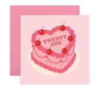 Central 23 21st Birthday Card - Age Twenty One - Milestone Pink Heart Cake With Cherries - Cute Celebration Card For Girls Daughter Sister Friend - Comes With Stickers