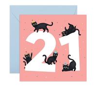 Central 23 21st Birthday Card For Her - Daisy Chain 21 - Black Birthday Cats Age 21 - Women Sister - Happy Twenty-first Birthday Card - Daughter Niece - Women Friends - Comes With Fun Stickers
