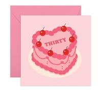 Central 23 30th Birthday Card - Age Thirty - Milestone Pink Heart Cake With Cherries - Cute Celebration Card For Women Sister Friend Daughter - Comes With Stickers