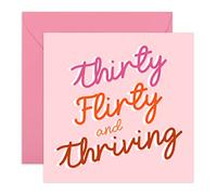 Central 23 30th Birthday Card for Women - 'Thirty Flirty and Thriving' - Greeting Cards for Her Thirtieth Bday - For Friends Age 30 - Comes with Fun Stickers