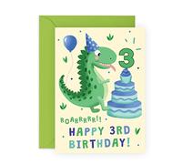 Central 23 3rd Birthday Card - Age Three - Dinosaur Birthday Card for Boys Son Nephew Grandson Him - Third Bday Gifts For Him - Comes With Fun Stickers - Made In UK