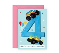 Central 23 4 Años Tarjeta Cumpleaños Monstruo Camión Niño Hijo Cuatro Infantil Viene Con Pegatinas Regalo Cumpleaños Lindo Regalo Por