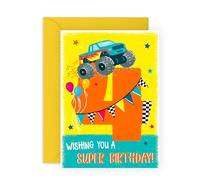 Central 23 4 Year Old Boy Birthday Card - 4 Monster Truck Birthday - Happy Birthday Card Kids - Age Four - Animals Forth Bday - Gifts Son Nephew Grandson - From Mum Dad - Comes With Fun Stickers