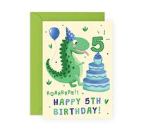 Central 23 5th Birthday Card For Boy - Dinosaur Birthday Card - Age Five - Fifth Birthday Gifts For Kids - Son Grandson Nephew - 5 Year Old - Comes With Fun Stickers - Made In UK