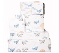 Central 23 - Airplanes Wrapping Paper for Boys - 6 Sheets of Retro Gift Wrap for Him - Hot Air Balloons - Pastel Blue - Planes - Birthday - For Children - Recyclable