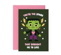 Central 23 Anniversary Love Card - 'You’re The Spark That Brought Me To Life, Frankenstein’ - Cute Valentine Card For Boyfriend Girlfriend Husband Wife Partner - Comes With Stickers
