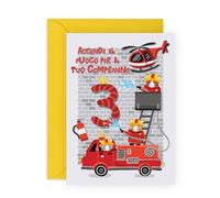 Central 23 Biglietto Auguri Bambino 3 Anni Tre Pompieri Elicottero Figlio Cartolina Idea Regalo Festa Compleanno Con Adesivi Di