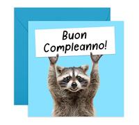 Central 23 - Biglietto Auguri Compleanno Procione Allegro - Cartolina Divertente e Carina per Bambini Adulti Lui Lei - Idea Regalo Animali per Amico Amica Uomo Donna - Con Adesivi Divertenti