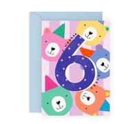 Central 23 Birthday Card - '6 TODAY TEDDYS' - Perfect for Celebrating a Special 6th Birthday with Fun and Joy - Ideal for Little Ones Who Love Teddy Bears - For Boys and Girls - Comes With Stickers