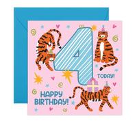 Central 23 Birthday Card - 'TIGERS AGE 4 BIRTHDAY' - Perfect for Celebrating a Wild 4th Birthday - Ideal for Toddlers, Parents, Friends, Kids and Family Who Love Big Cats - Comes With Stickers