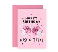 Central 23 Birthday Cards Funny - Disco Tits - Celebration Card For Friends - Humourous Greeting Cards For Female Friend - Comes With Fun Stickers