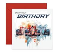 Central 23 Birthday Greeting Card - 'F1 BIRTHDAY' - Perfect for Celebrating with a High-Speed Formula 1 Design - Ideal for Adding a Touch of Excitement and Joy to Any Birthday - Comes With Stickers