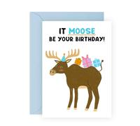 Central 23 Cheerful Greeting Card - 'MOOSE BE YOUR BIRTHDAY' - Perfect for Celebrating with a Touch of Humor and Moose Illustration - Fun Way to Wish Someone a Happy Birthday - Comes With Stickers
