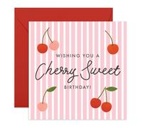 Central 23 Cherry-Themed Birthday Card for Her - Kawaii Pink Stripe Design with Cute Fruit Illustration - Great for Women Friends Teens - Comes with Stickers & Red Envelope