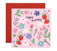 Central 23 Cute Birthday Card - Strawberry And Flower Pattern - Fun Girly Greeting Cards For Her Women Baby Girls Friends Daughter - Pink Gifts for Her -Comes With Stickers