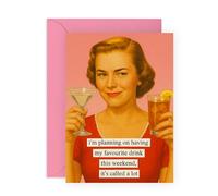 Central 23 Drinking Birthday Card For Friends - 'I’m Planning On Having My Favourite Drink This Weekend It’s Called A Lot' - Retro Vintage Woman Humour - Comes With Stickers