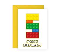 Central 23 Fifth Birthday Card - 5 Building Block - Toddler Milestone Cards Age Five - Fifth Birthday Cards - Building Block - Gifts For Son Boys Grandson Nephew - Comes With Sticker