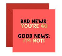 Central 23 - Funny 40th Birthday Card - 'Bad News You're 40' - Humorous Card for 40th - Comes with Fun Stickers