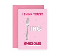 Central 23 Funny Anniversary Card for Husband - 'I Think You're Forking Awesome' - Pun Joke Love Card For Wife Boyfriend Girlfriend Partner Fiancé - Comes With Stickers