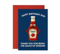 Central 23 Funny Birthday Card for Dad - 'Thank You for Being the Sauce of Wisdom' - Quirky Gifts For Men Father Papa Stepdad Uncle - Tomato Ketchup Greeting Cards - Comes with Stickers
