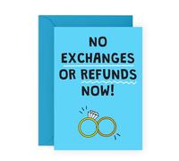 Central 23 Funny Wedding Card for Couple - 'No Exchanges Or Refunds Now' - Marriage Congratualtions For Groom Bride Nuptials - Engagement Newlyweds Joke - Comes With Stickers
