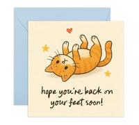 Central 23 Get Well Soon Card - 'Hope You're Back On Your Feet Soon' Playful Orange Cat - Feel Better Soon Post Operation Speedy Recovery - For Friends Family Colleague - Comes with Stickers