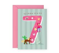Central 23 Girl Birthday Card 7 year Old - Cowgirl - 7th Birthday Card For Kids - Happy Seventh Birthday Cards For Daughter Granddaughter Niece - Farm Rodeo Theme - Comes With Cute Stickers