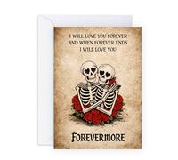 Central 23 Gothic Alternative Card for Valentines Day Gift for Him Her, Raven & Skull Forevermore Card for Husband Wife I Will Love You Forever When Forever Ends - Skulls -Comes with Stickers