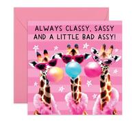 Central 23 Greeting Card - 'CLASSY, SASSY, BAD ASSY GIRAFFES' - Perfect for Any Occasion with a Bold, Fun Giraffe Design - Ideal for Adding Attitude and Joy Everyday Moments - Comes With Stickers