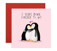 Central 23 Happy 2nd Anniversary Card For Girlfriend Boyfriend - 2 Years Down, Forever To Go - 2 Year Wedding Anniversary Cards For Husband Wife - Penguin Gifts For Partner - Comes With Stickers